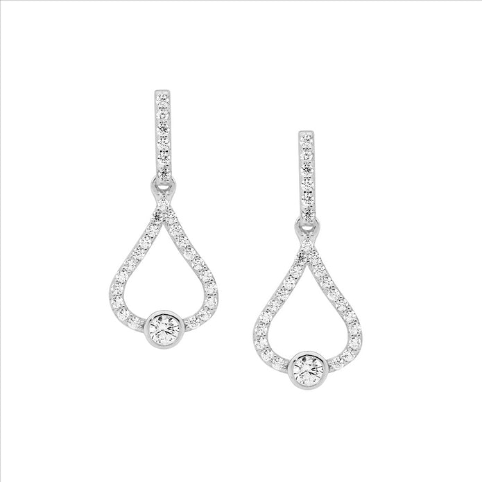 Ellani Sterling Silver Cz Open Tear Drop Earrings