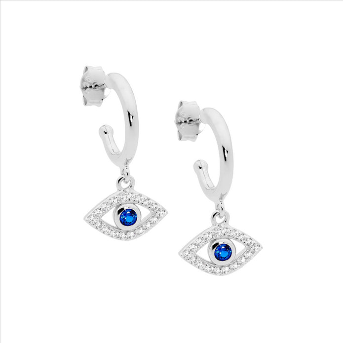 Ellani Sterling Silver Evil Eye Drop Earrings
