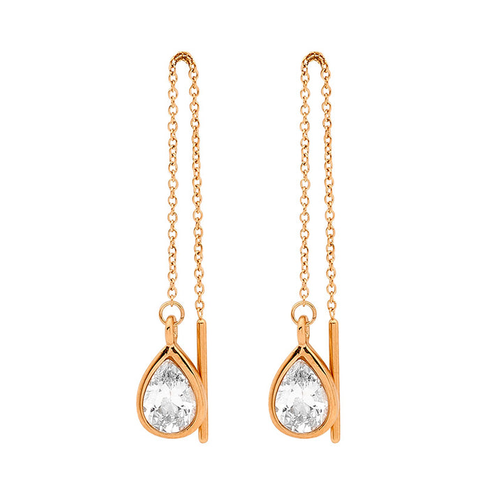 Ellani Stainless Steel Cz Thread Rgp Earrings