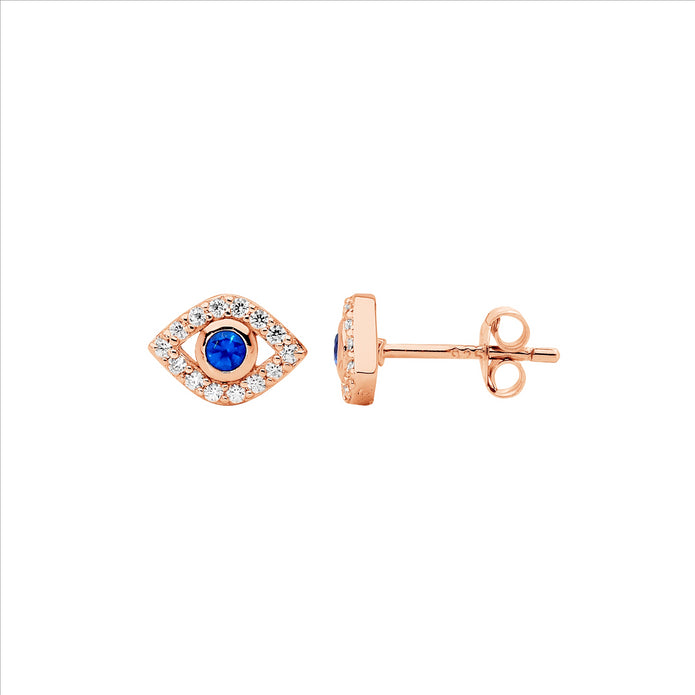 Ellani Sterling Silver Rgp Evil Eye Stud Earrings