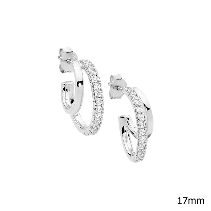 Ellani Sterling Silver 17mm Cz Double Hoop Earrings
