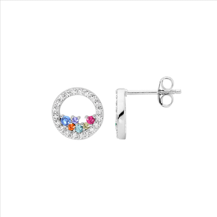Ellani Sterling Silver 10mm Cz Open Circle Stud Earrings