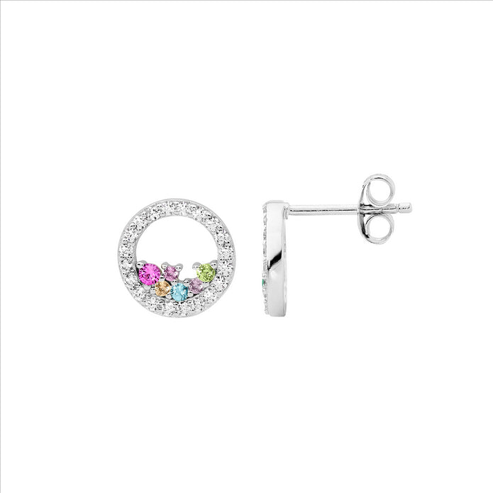 Ellani Sterling Silver 10mm Cz Open Circle Stud Earrings 2
