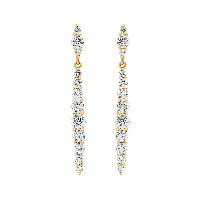 Ellani Sterling Silver Gp Cz Drop Earrings