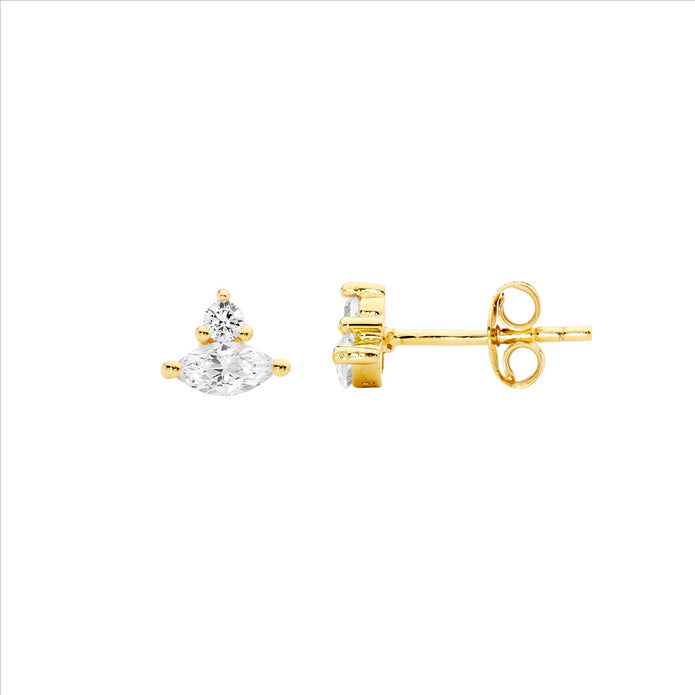 Ellani Sterling Silver Gp Cz Stud Earrings 2