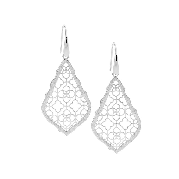 Ellani Stainless Steel Open Tear Filigree Drop Earrings