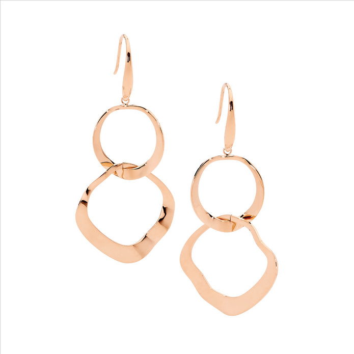 Ellani Stainless Steel Rgp Double Wave Open Circle Drop Earrings