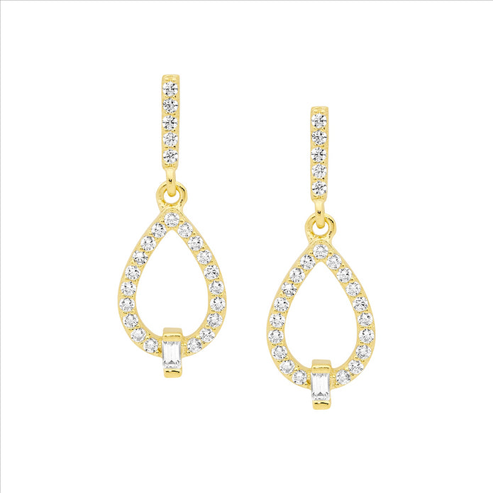Ellani Sterling Silver Ygp White Cz Open Tear Drop Earrings