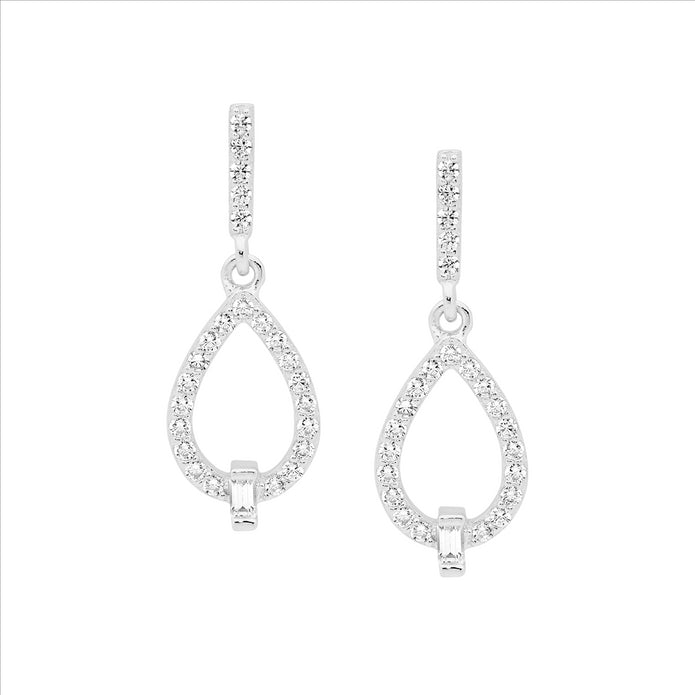 Ellani Sterling Silver White Cz Open Tear Drop Earrings