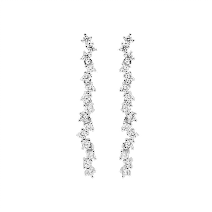 Ellani Sterling Silver White Cz 4cm Stud Drop Earrings