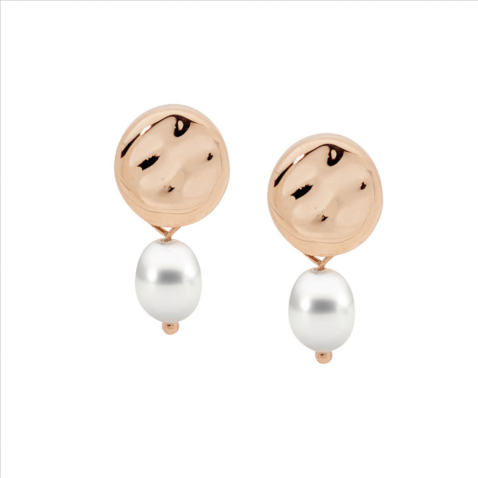 Ellani Stainless Steel Rgp Freshwater Pearl Disk Stud Earrings
