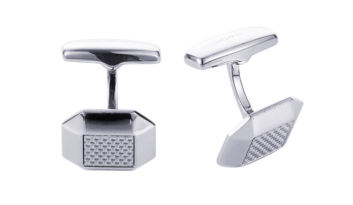 Stainless Steel Octagonal And Silver Fibreglass Cufflinks