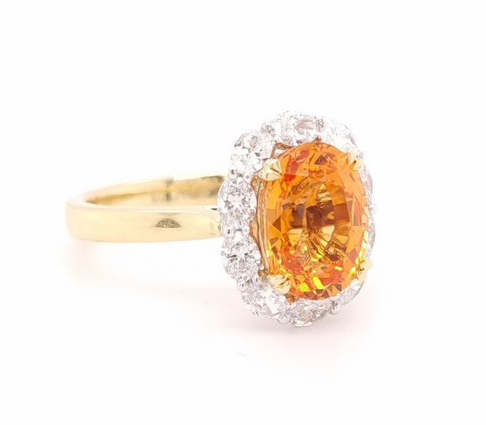 Platinum and 18ct Yellow Gold Spessartite Garnet and Diamond Ring