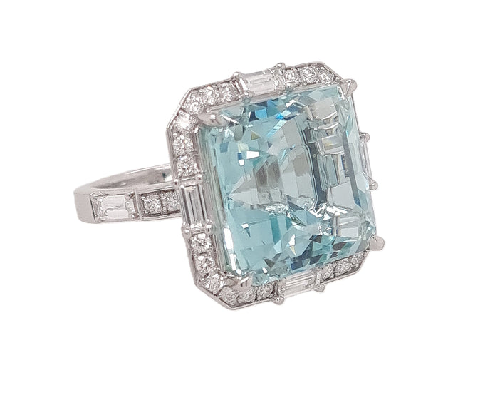 Platinum Aquamarine and Diamond Ring