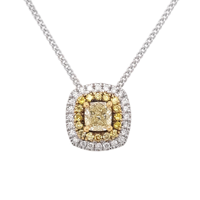 Platinum and 18ct Yellow Gold Halo Diamond Pendant