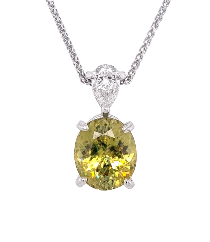 Platinum Sphene and Diamond Pendant