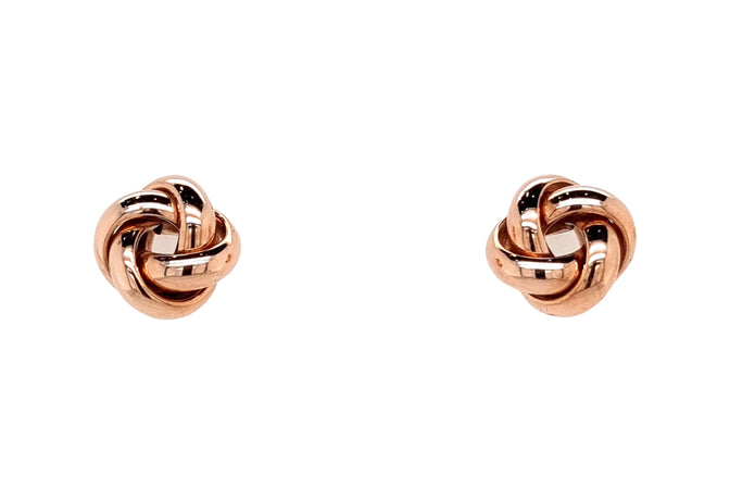 9ct Rose Gold Shiny Italian Knot Stud Earrings