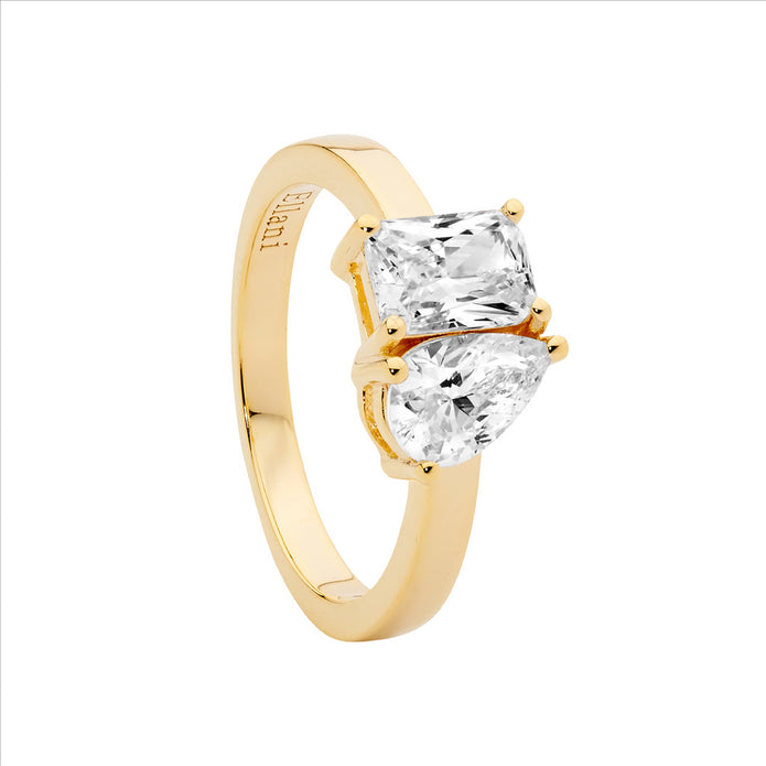Sterling Silver GP 2 Stone CZ Ring