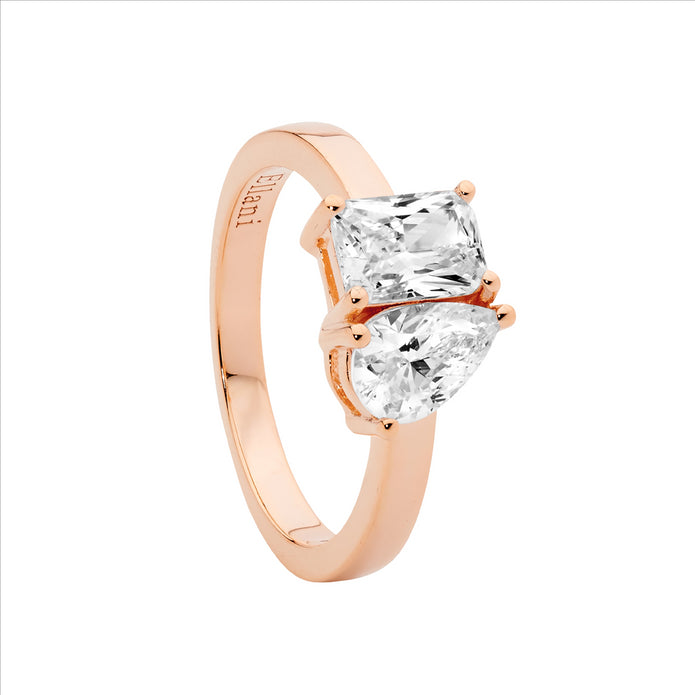 Sterling Silver RGP 2 Stone CZ Ring