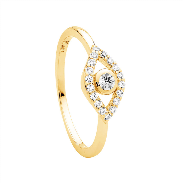 Sterling Silver GP CZ Evil Eye Ring