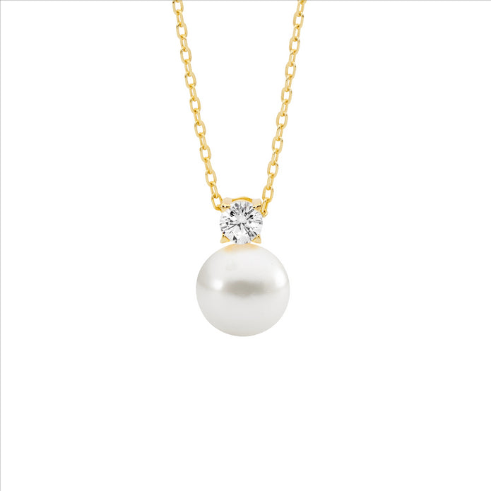 Sterling Silver YGP 4mm CZ and Pearl Pendant