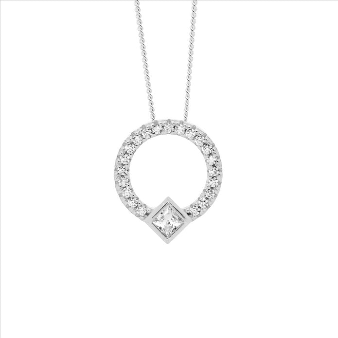 Sterling Silver CZ 13mm Open Circle Pendant