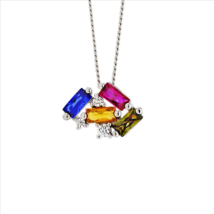 Sterling Silver Multi Coloured CZ Cluster Pendant