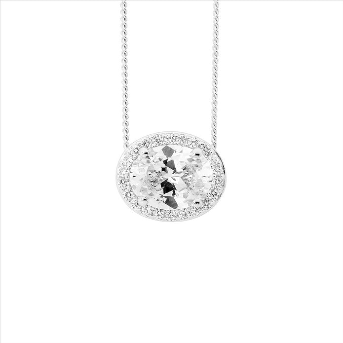 Sterling Silver CZ Oval Pendant