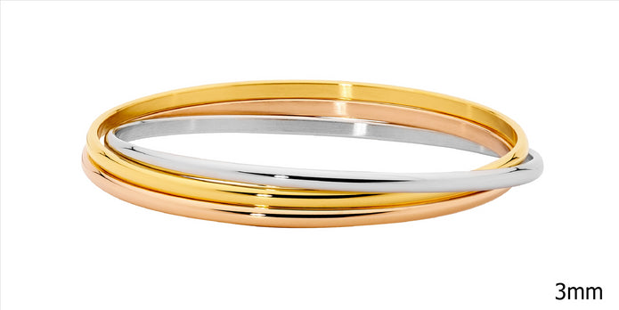 Stainless Steel 3mm 3-Tone Russian Bangle