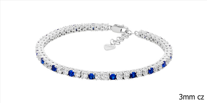 Sterling Silver 3mm Blue and White CZ's Tennis Bracelet