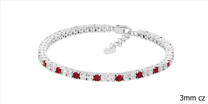 Sterling Silver 3mm Red and White CZ's Tennis Bracelet