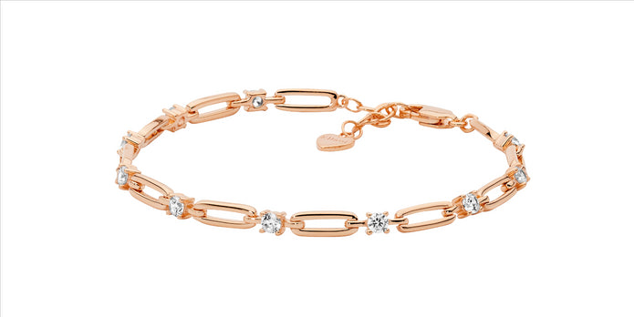Sterling Silver RGP CZ Open Oval Link Bracelet