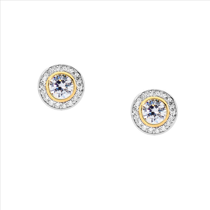 Sterling Silver GP CZ Halo Stud Earrings