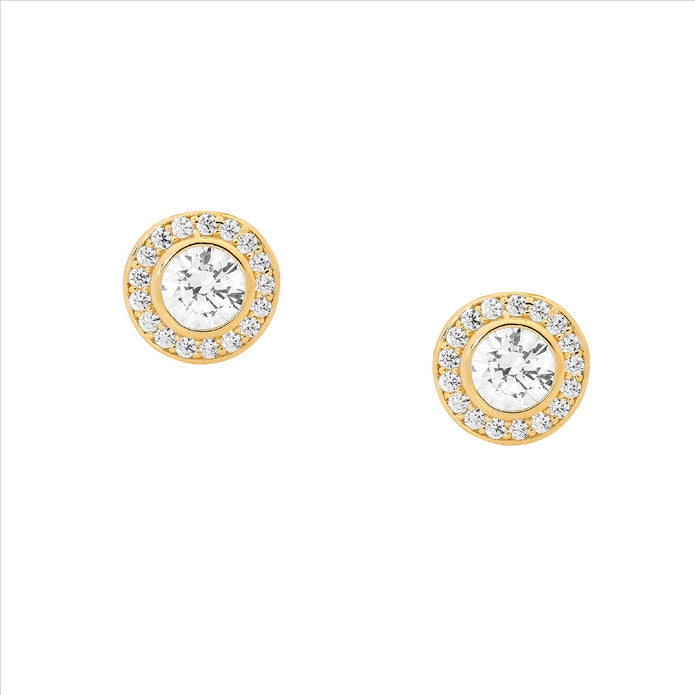 Sterling Silver GP Round CZ Stud Earrings