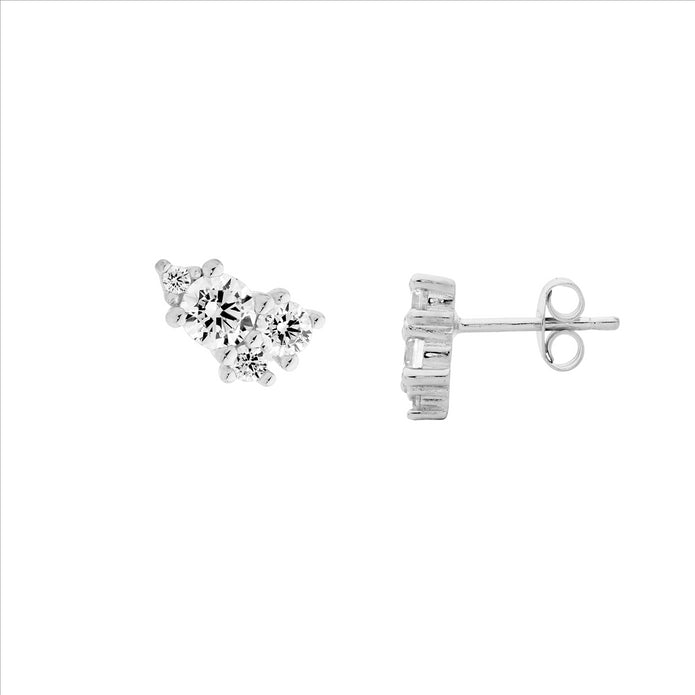 Sterling Silver CZ Cluster Stud Earrings