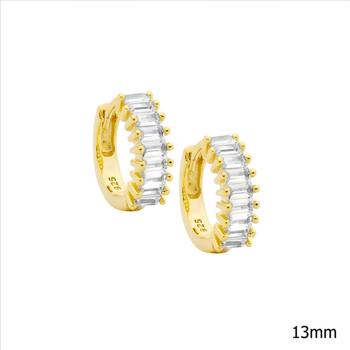 Sterling Silver GP CZ 13mm Hoop Earrings