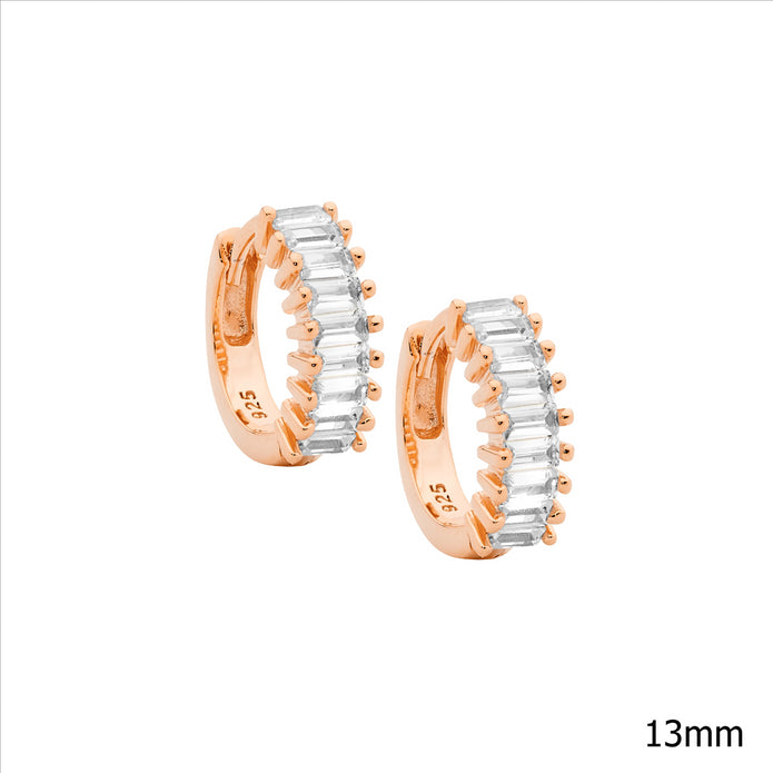 Sterling Silver RGP CZ 13mm Hoop Earrings