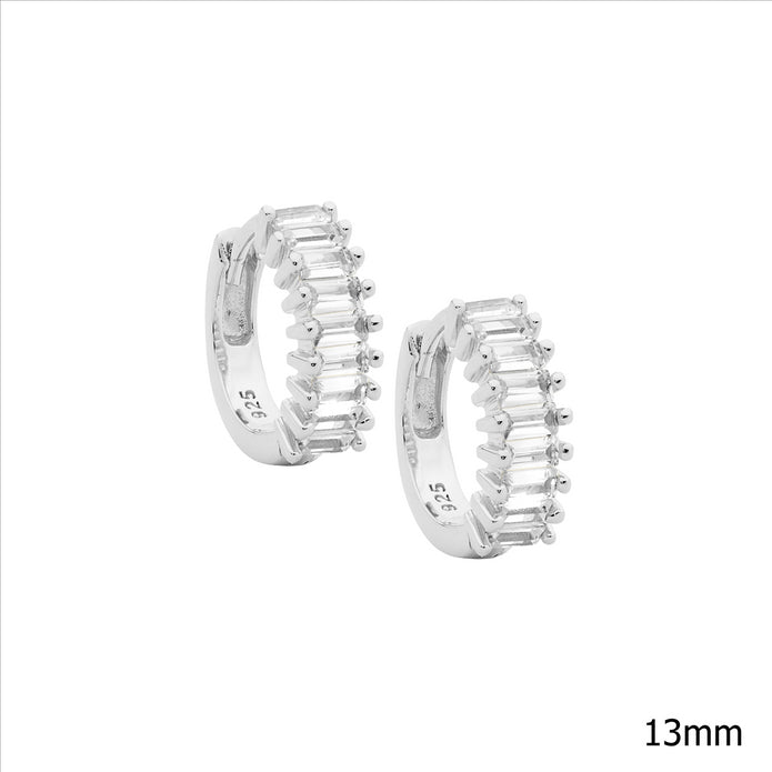 Sterling Silver RGP CZ 13mm Hoop Earrings