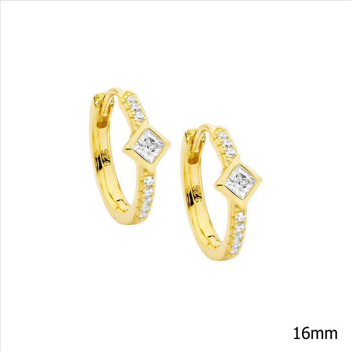 Sterling Silver GP CZ 16mm Hoop Earrings