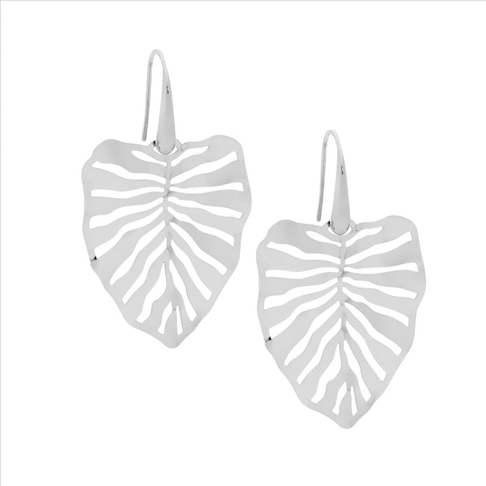 Stainless Steel 36mm Monstera Leaf Earrings