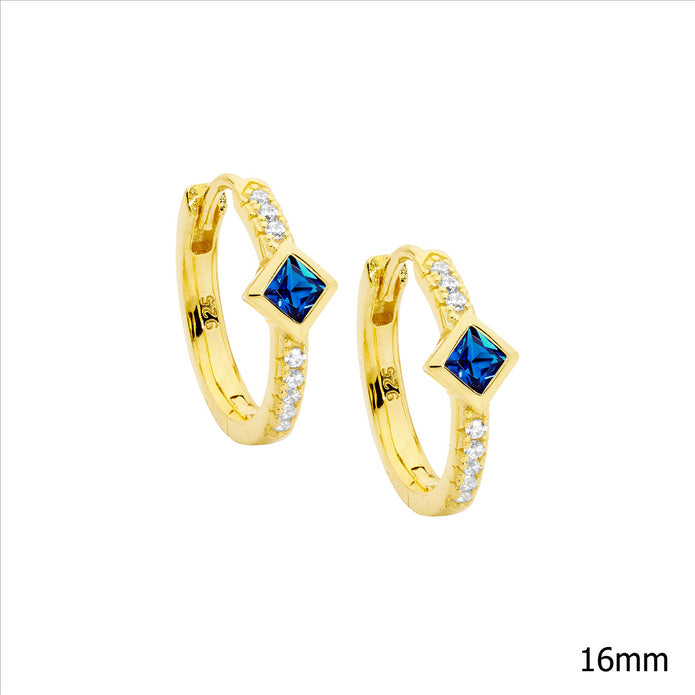 Sterling Silver GP 16mm Blue & White CZ's Hoop Earrings