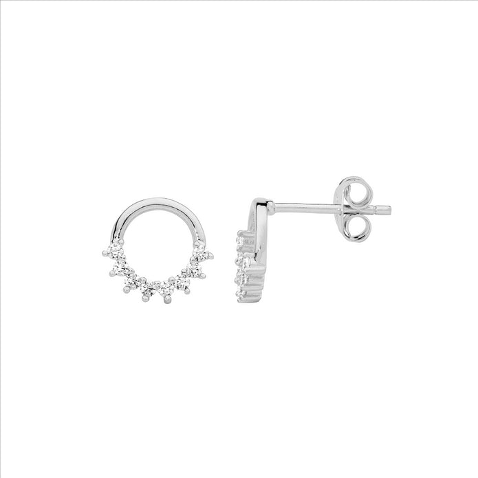 Sterling Silver CZ 9mm Open Circle Stud Earrings