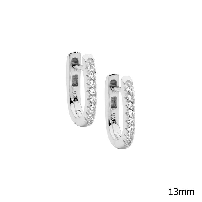 Sterling Silver CZ 13mm Oval Hoop Earrings