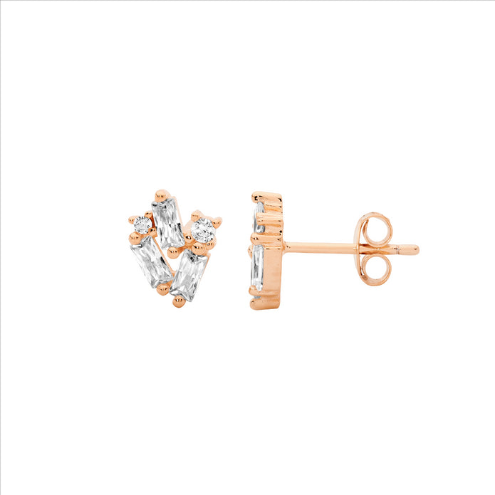 Sterling Silver RGP CZ Cluster Stud Earrings