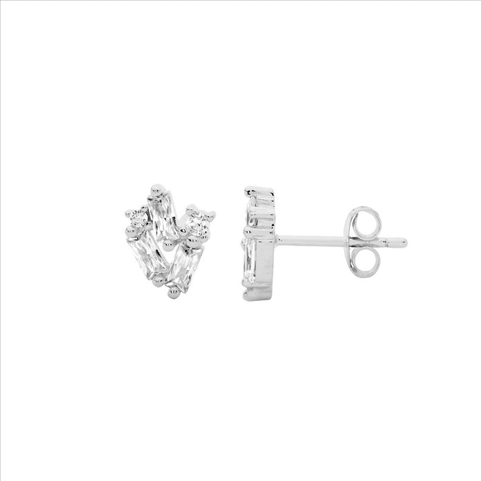 Sterling Silver CZ Cluster Stud Earrings