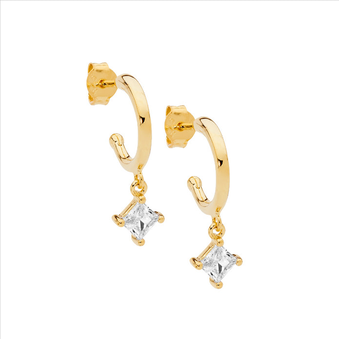 Sterling Silver YGP CZ Hoop Drop Earrings
