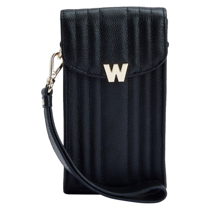 WOLF Mimi Phone Case with Wristlet Black Leather