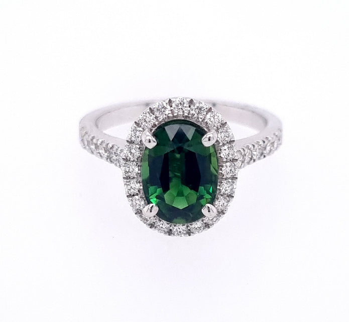 18ct White Gold Natural Chrome Green Tourmaline And Diamond Ring