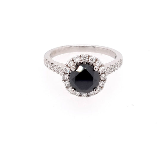 18ct White Gold Halo Black And White Diamond Ring