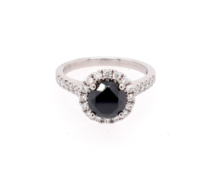 18ct White Gold Halo Black And White Diamond Ring